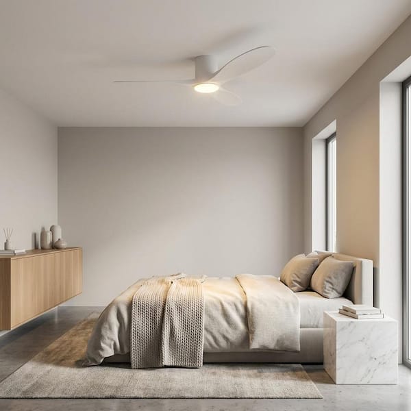Maverick Smart 52 in. Hugger Matte White Indoor/Outdoor Modern LED Ceiling Fan with Remote Included