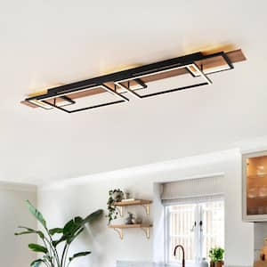 Iris 5-Light 49.21 in. Integrated LED Wood Flush Mount Ceiling Light