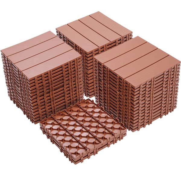 WRIGHTMASTER 1 ft. x 1 ft. Quick Deck Plastic Interlocking Deck Tile in Chestnut (44 sq. ft. per Box)