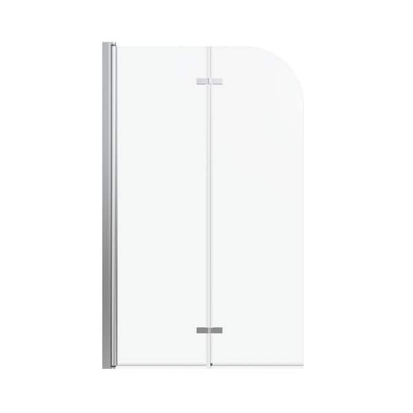 34 in. W x 58 in. H Frameless Folding Pivot Tub Door in Chrome with Clear Tempered Glass durable construction