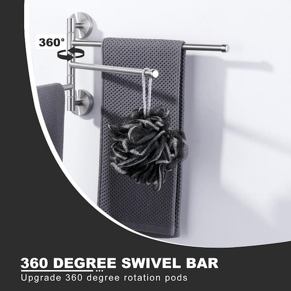 13.2 in. SUS 304 Stainless Steel Wall Mounted 3-Swivel Arms Towel Bar with Concealed Hardware in Brushed Nickel
