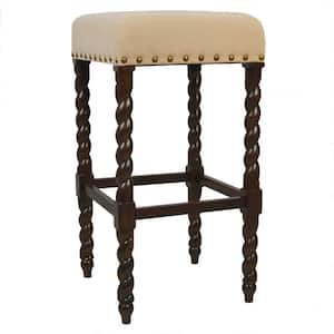 Remick 30 in. Espresso and Linen Barley Twist Upholstered Bar Stool