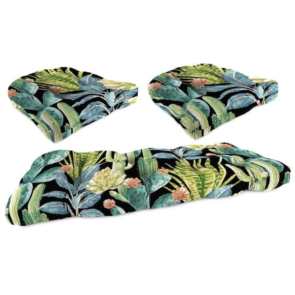 Jordan Manufacturing 44 in. L x 18 in. W x 4 in. T Hatteras Ebony Outdoor Rectangular Wicker Cushion Set with 1 Bench and 2 Seat Cushions