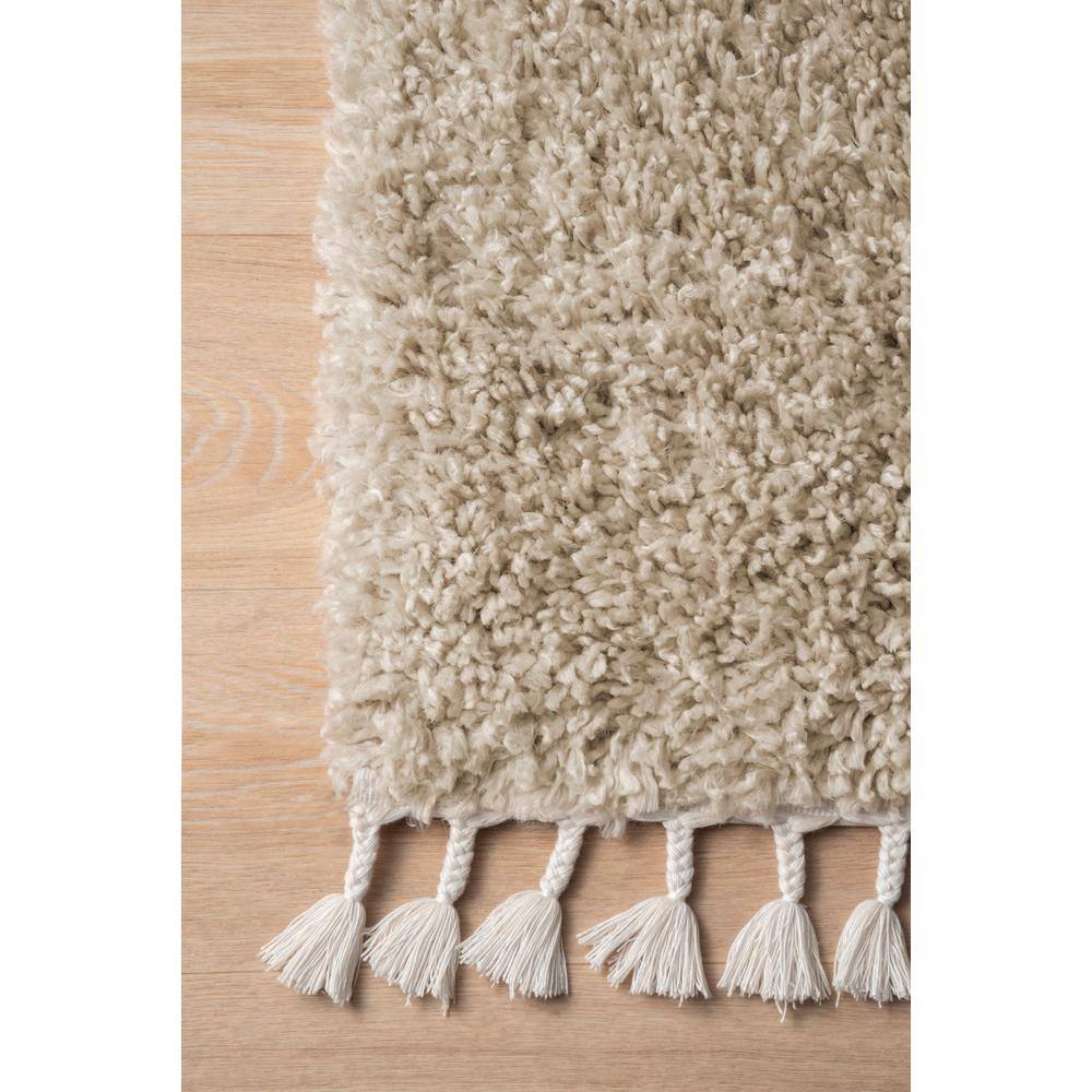 Cozy Beige Braided Tassel Shag Area Rug - Easy Care 3'x5'