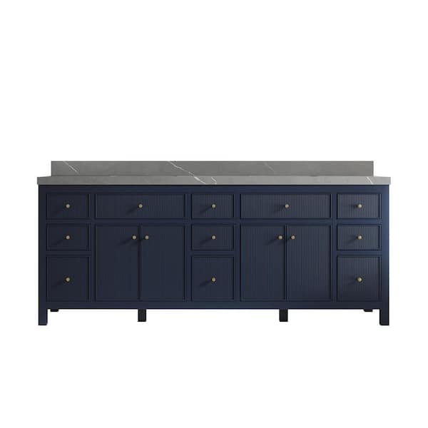 Willow Collections Sonoma 84 in. W x 22 in. D x 36 in. H Double Sink Bath Vanity in Navy Blue with 2 in. Piatra Quartz Top