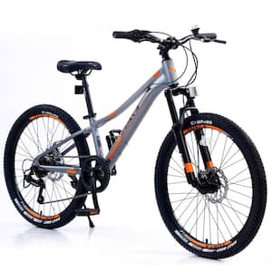 Gray 24 in. Shimano 7-Speed Bike Mountain Bike for Girls and Boys