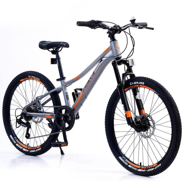 Unbranded Gray 24 in. Shimano 7-Speed Bike Mountain Bike for Girls and Boys