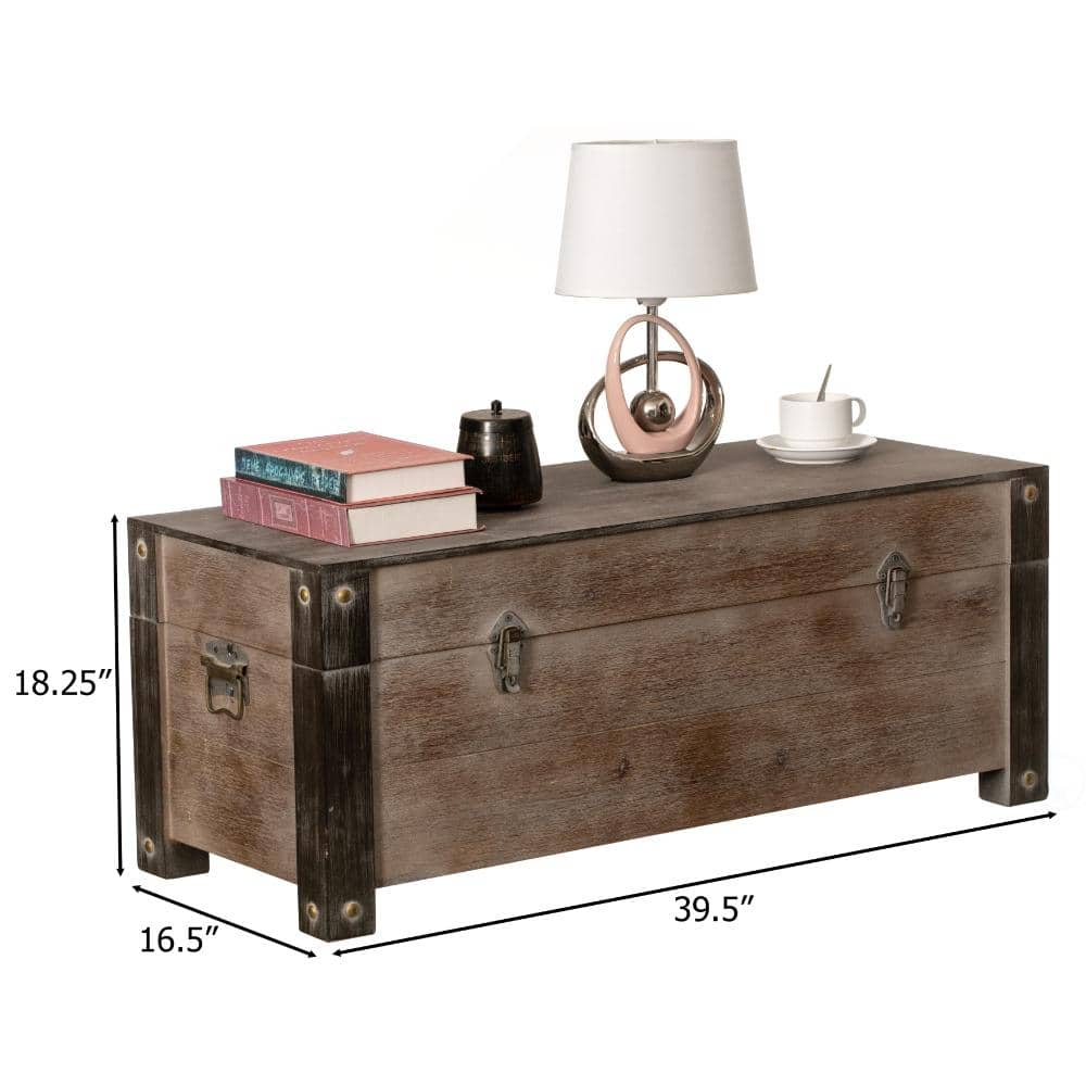 Measurement diagram of the wooden storage trunk bench.