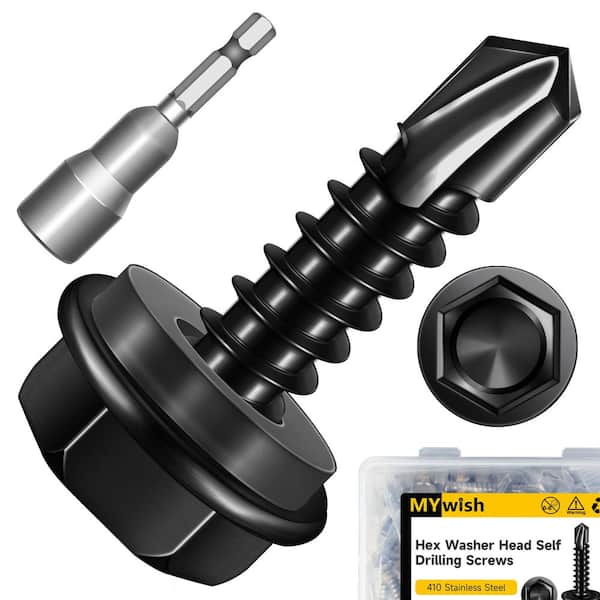 #10 x 3/4 in. Black Oxide 410 Stainless Steel Hex Washer Head Self Drilling Sheet Metal Screws (100-Pack)