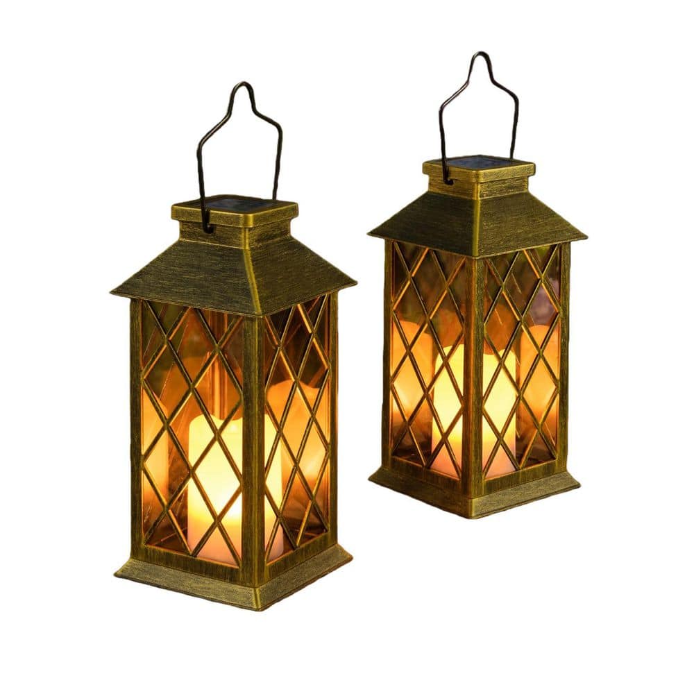2-Pack 10 in. Outdoor Solar Lanterns Waterproof Garden Patio Lantern Lights Flickering Candle Mission for Outside, Yard price history on PriceWatchPro