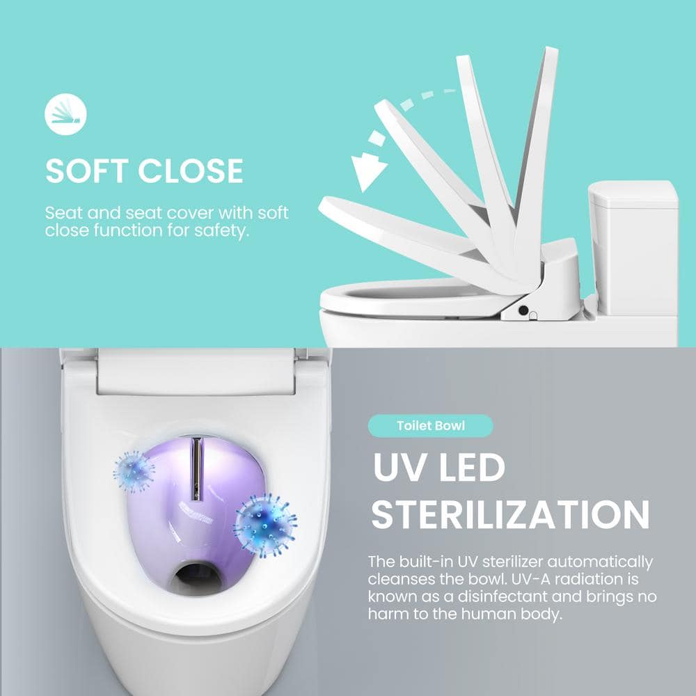 White Elongated Smart Bidet Toilet Seat with Heated Seat and LED Light