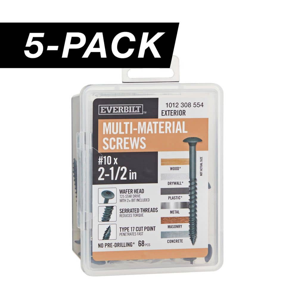 5-Pack #10 x 2-1/2 in. Black 6-Lobe Star Drive Exterior Wafer Head Multi-Material Screw (5 lbs. / 340-Piece) price history on PriceWatchPro