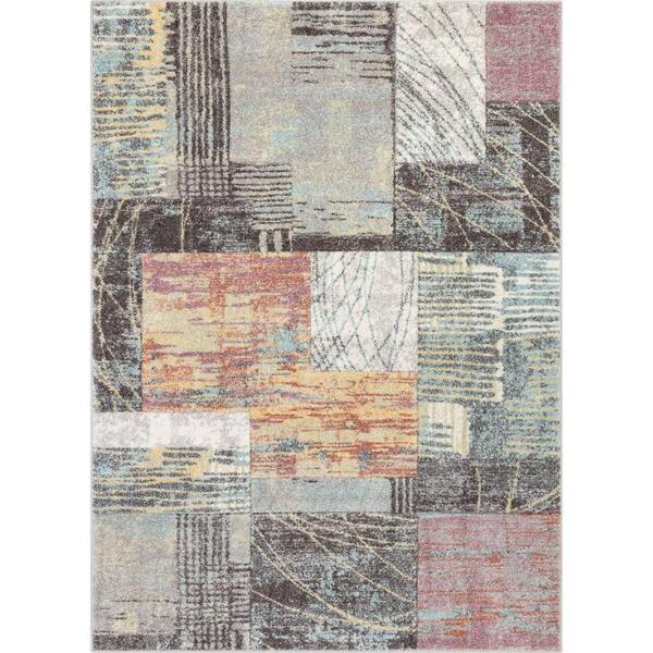 Carbon Abstract Geometric 3D Textured Multi 7'10 x 9'10 Area Rug Well Woven Whoa 