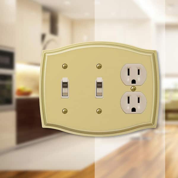 Vineyard 3 Gang 2-Toggle and 1-Duplex Steel Wall Plate - Polished Brass