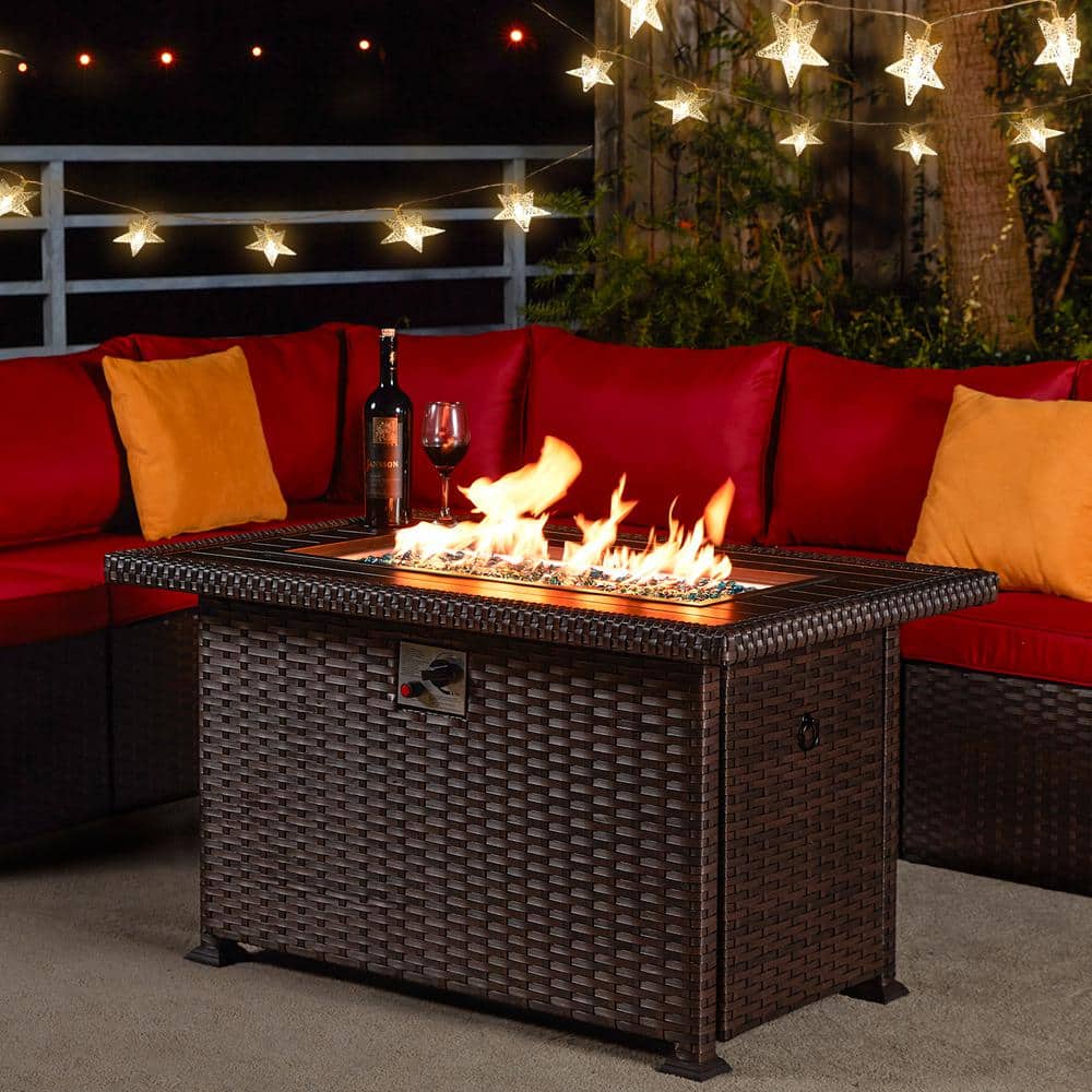 44 in. Brown Metal 50000 BTU Propane Outdoor Fire Pit Table/Wind Guard