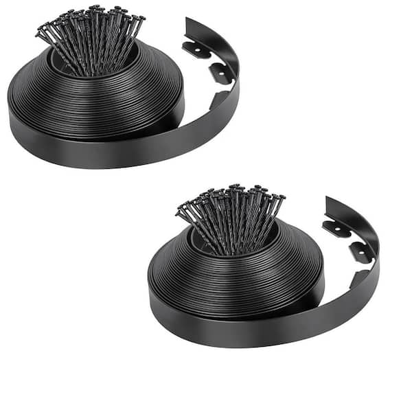 Phewnyzo 2 in. x 66 ft. Plastic Landscape Edging with 100 Anchoring Spikes, Garden Border Kit, Black