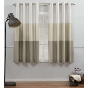 Chateau White/Sand Stripe Light Filtering Grommet Top Curtain, 54 in. W x 63 in. L (Set of 2)