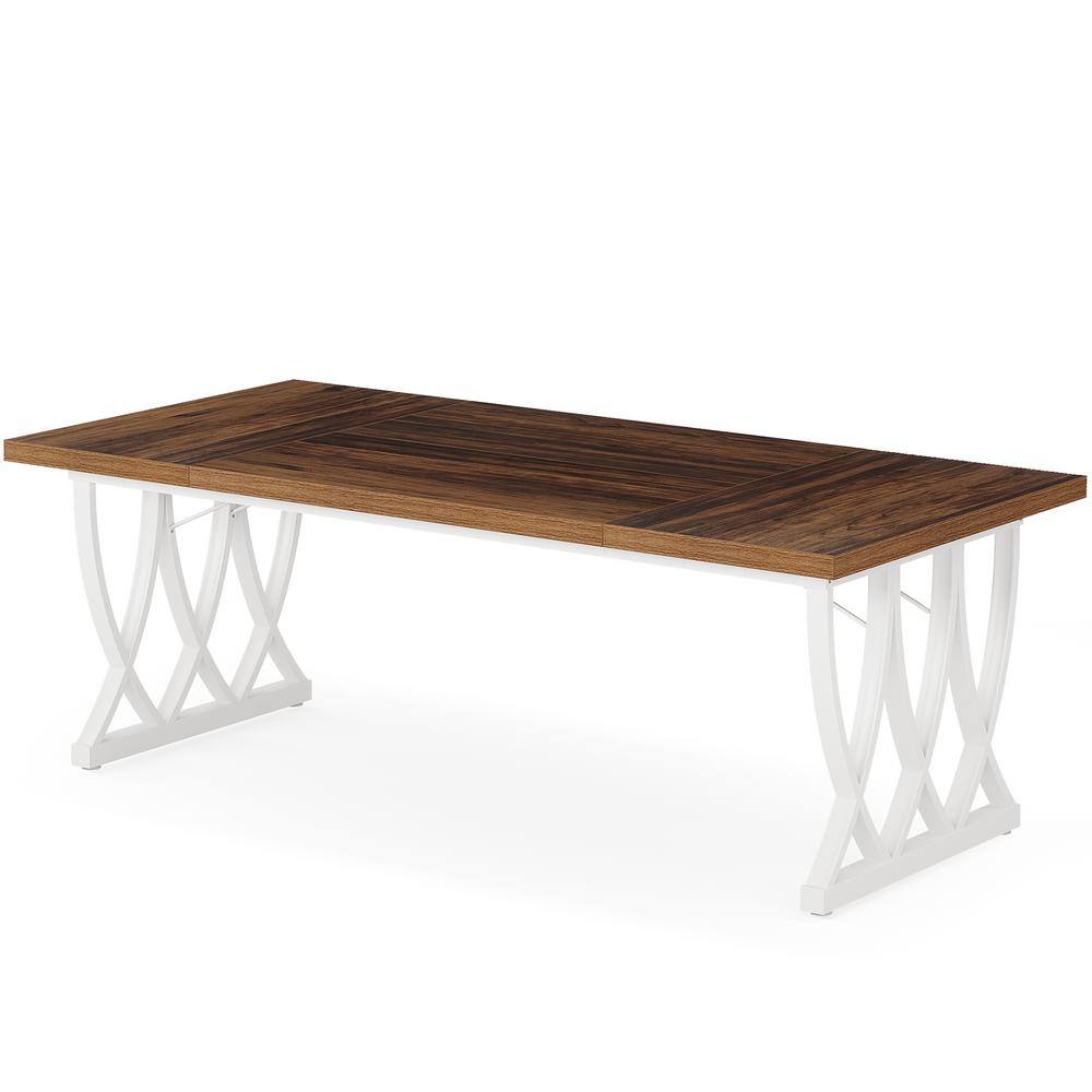Roesler Rectangular Brown and White Wood 70.86 in. W Double Pedestal Kitchen Tables Dining Table for 6-8 Seating