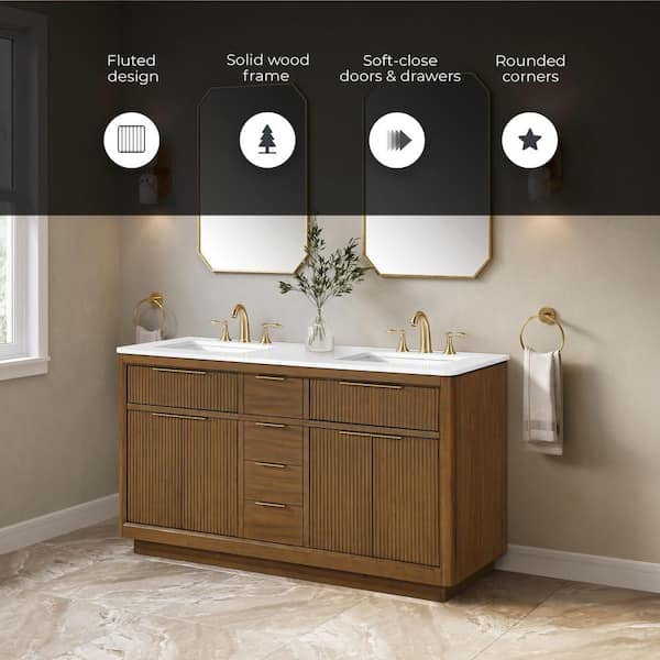 OVE Decors Xander 60 in. Freestanding Warm Walnut Bath Vanity with