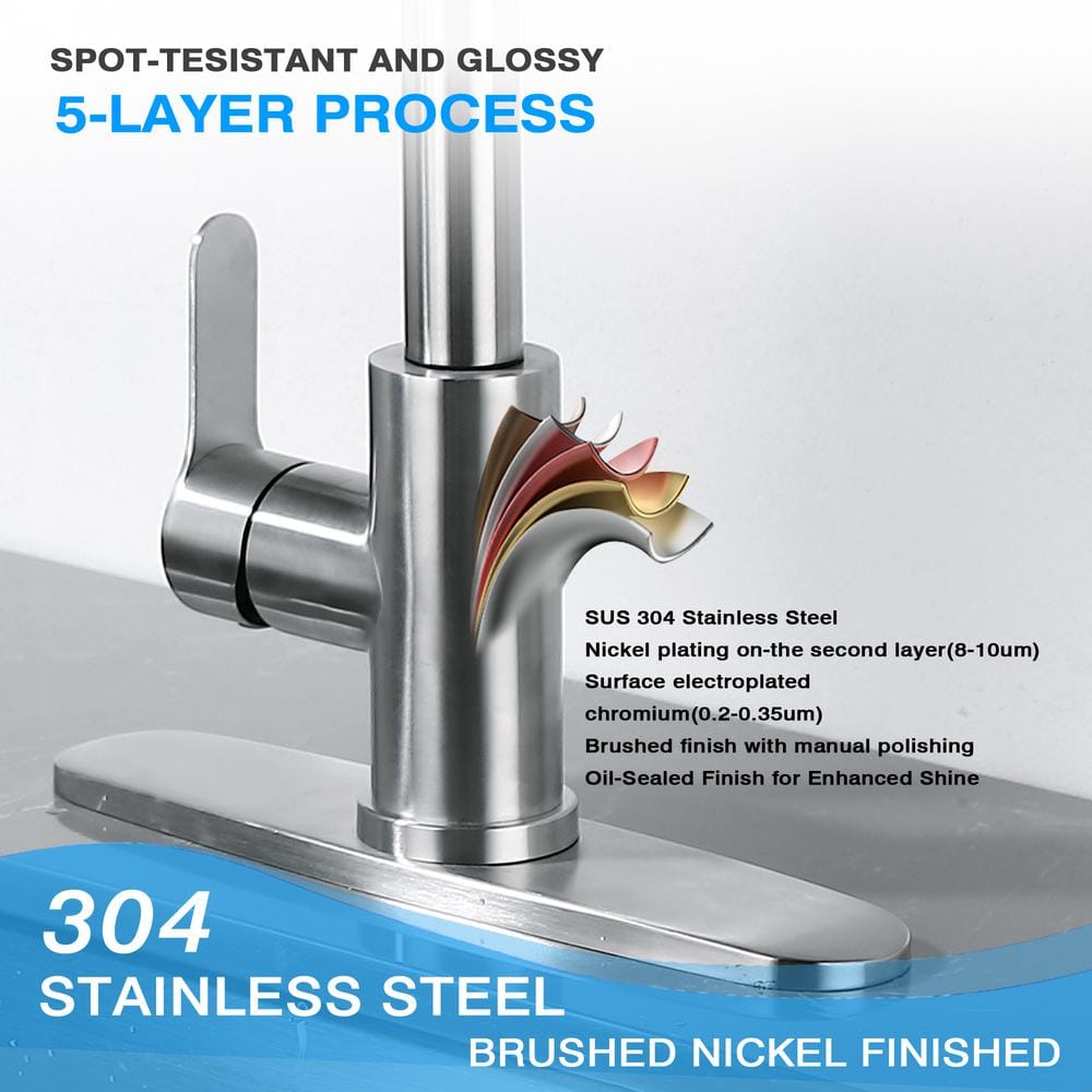 Stainless Steel Single-Handle Pull-Down Sprayer Kitchen Faucet with Soap Dispenser