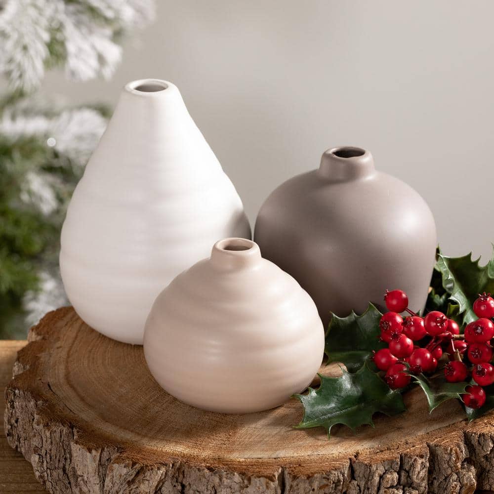 Neutral Ceramic Bud Table Vase Set of 3