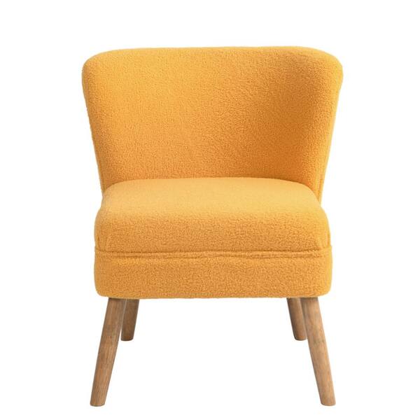 Uixe Yellow Sherpa Upholstered Armless Side Chair with Wood Legs(Set of 1)