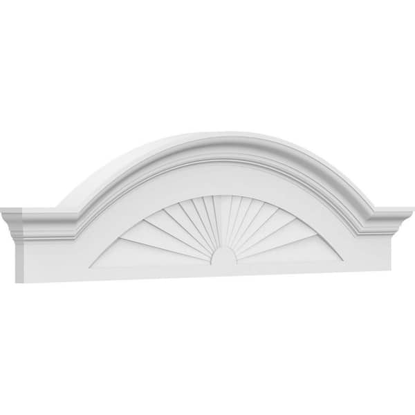 44 in. W x 12 in. H x 2-1/2 in. P Segment Arch W/Flankers Sunburst Signature Urethane Pediment, Primed Tan