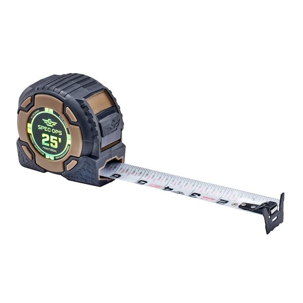 SPEC OPS 25 ft. Elite Series Magnetic Tape Measure, 1 1/4 in. Double-Sided Blade, Includes Fractional Markings, 12 ft. Stand Out