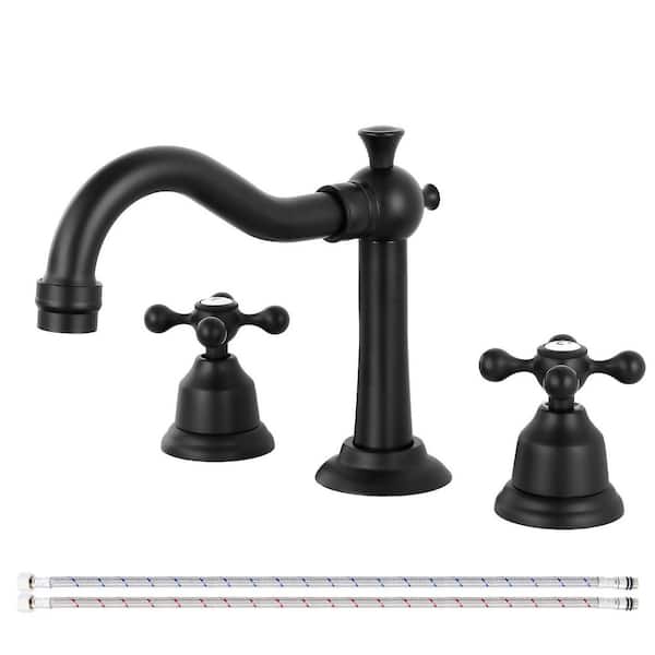 Double Handle 8 in. Widespread Bathroom Faucet 3 Hole Bathroom Sink Faucet in Matte Black