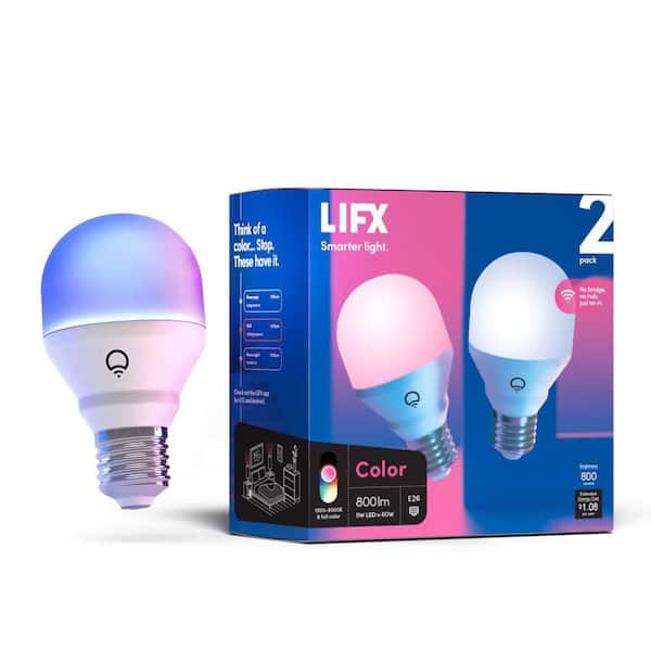 LIFX 60-Watt Equivalent A19 Multi-Color Smart WiFi E26 LED Light Bulb, Works w/Alexa/Hey Google/HomeKit Tunable White 2 Pack