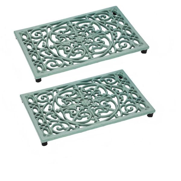 9.5 in. L x 6.3 in. W Rectangle Cast Iron Trivet, Heat Resistant Trivet for Hot Dish, Pot, Plate, Teapot, Green (2-Pack)