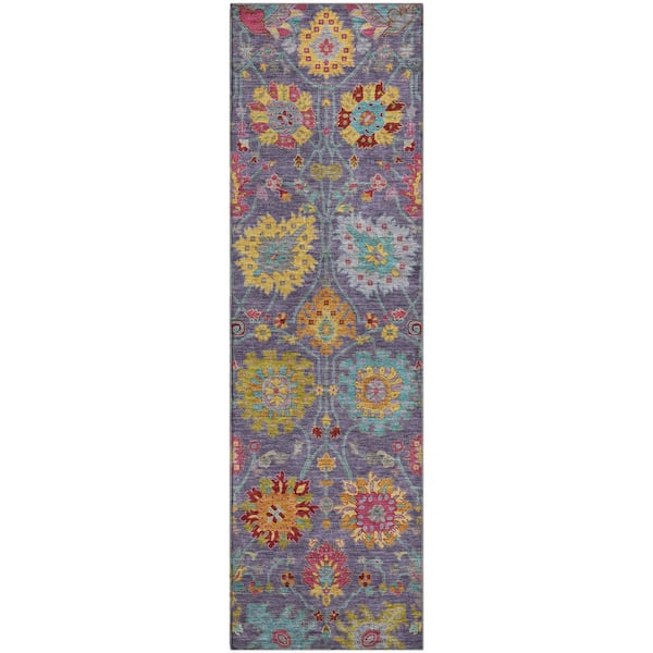Mayfield Premium Machine Washable Abstract AMF2288 Purple 2 ft. x 7 ft. Runner Rug