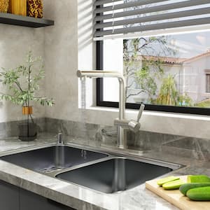 2-Spray Patterns Single Handle Pull Out Sprayer Kitchen Faucet Deckplate Included with Supply Hoses in Brushed Nickel