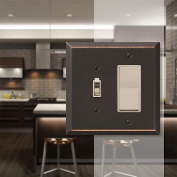 Oversized 2 Gang 1-Toggle and 1-Rocker Steel Wall Plate - Aged Bronze