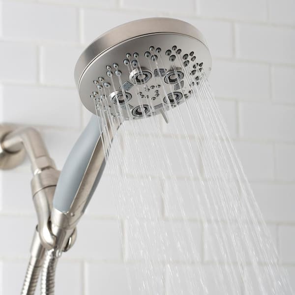 5-Spray 4.5 in. Single Wall Mount Handheld Adjustable Shower Head in Brushed Nickel