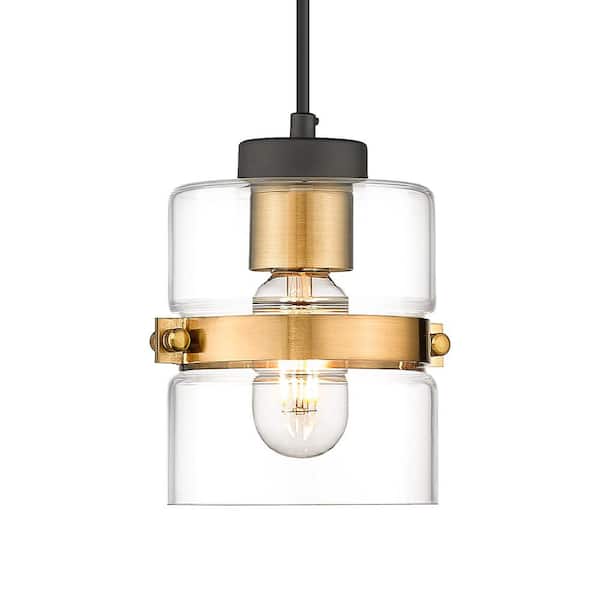 JAZAVA Modern Standard1-Light Black and Gold Pendant Light with Clear Shade For Living Bedroom Hallway