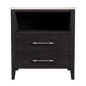 Mayfair Black 2-Drawer 22 in. W. Marble and Wood Nightstand