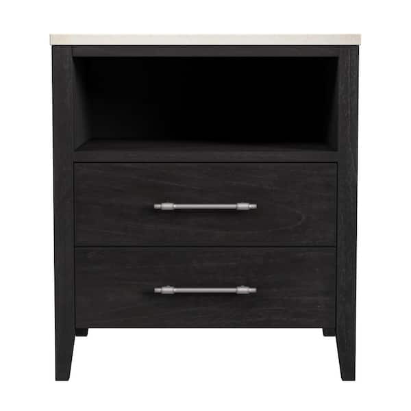 Butler Specialty Company Mayfair Black 2-Drawer 22 in. W. Marble and Wood Nightstand