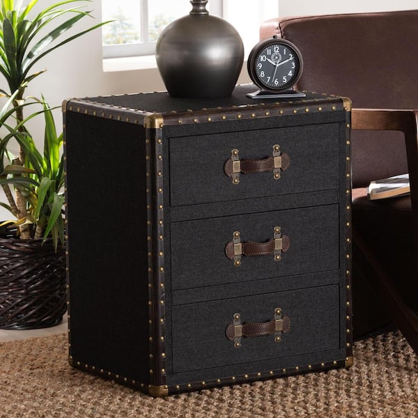 Baxton Studio Mallison 20.9 in. Black Rectangle Canvas End Table