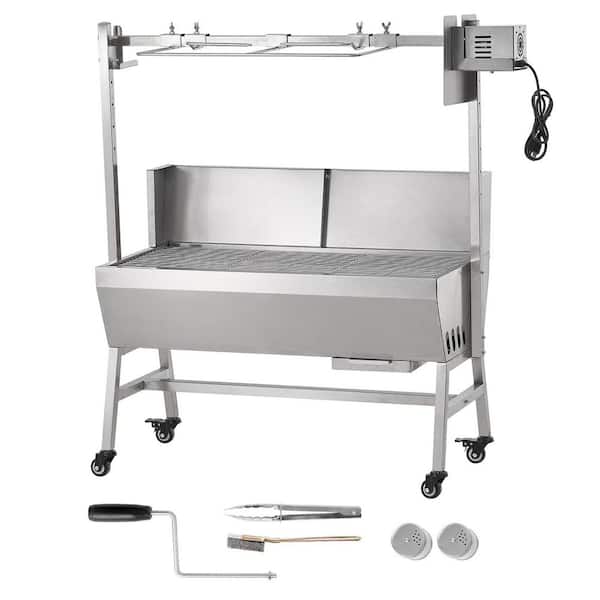 Rotisserie Grill with Windscreen, BBQ Whole Pig Goat Grill, 35 in. 90 lbs. Capacity, Electric 42 W Motor Stainless Steel