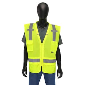 High Visibility Yellow Polyester Mesh Surveyor's Vest with Reflective Tape and Plan Pocket