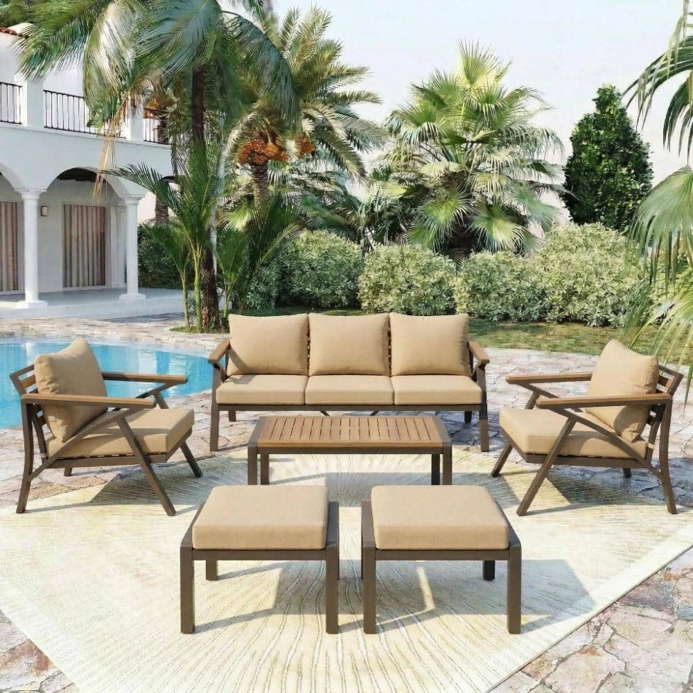 6-Piece Steel Frame Outdoor Conversation Set with Brown Cushions price history on PriceWatchPro