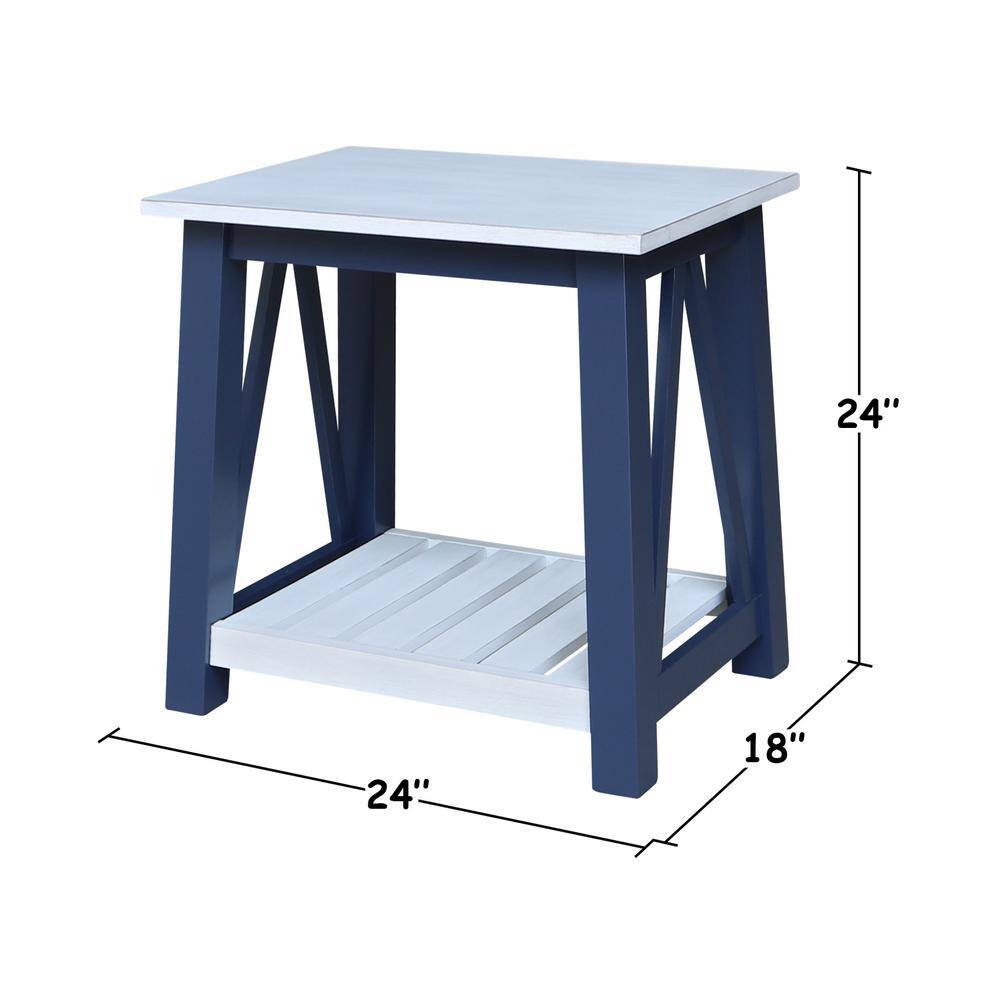 Surrey Solid Wood Rectangular End Table with Shelf - Antiqued Blue
