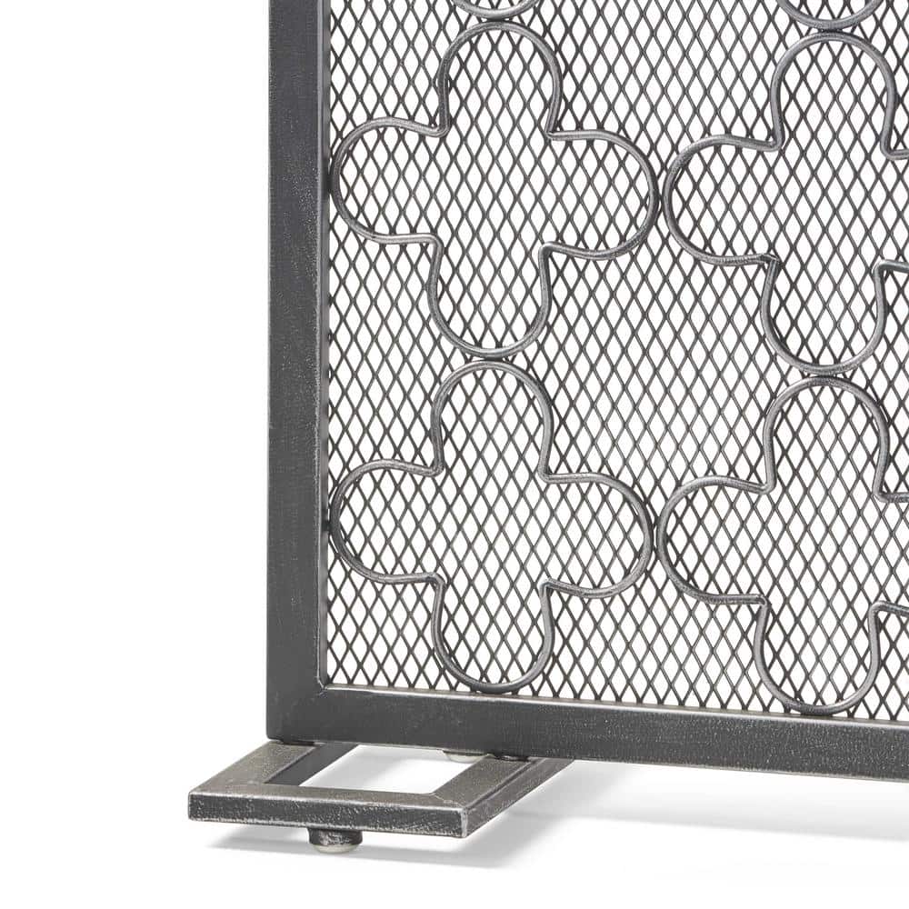Black Brushed Silver Iron Single Panel Fireplace Screen