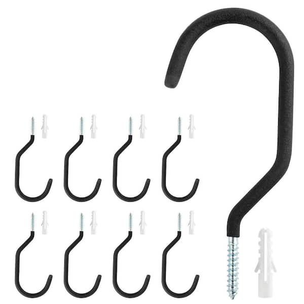 10 Garage Hooks 10 in. Matte Black Carbon Steel Heavy Duty Anti-Slip Anti-Rust Wall Rack with J-Shaped Design