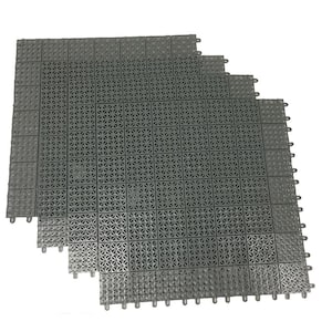 Gray Regenerated 22 in. x 22 in. Polypropylene Interlocking Floor Mat System (Set of 4 Tiles)