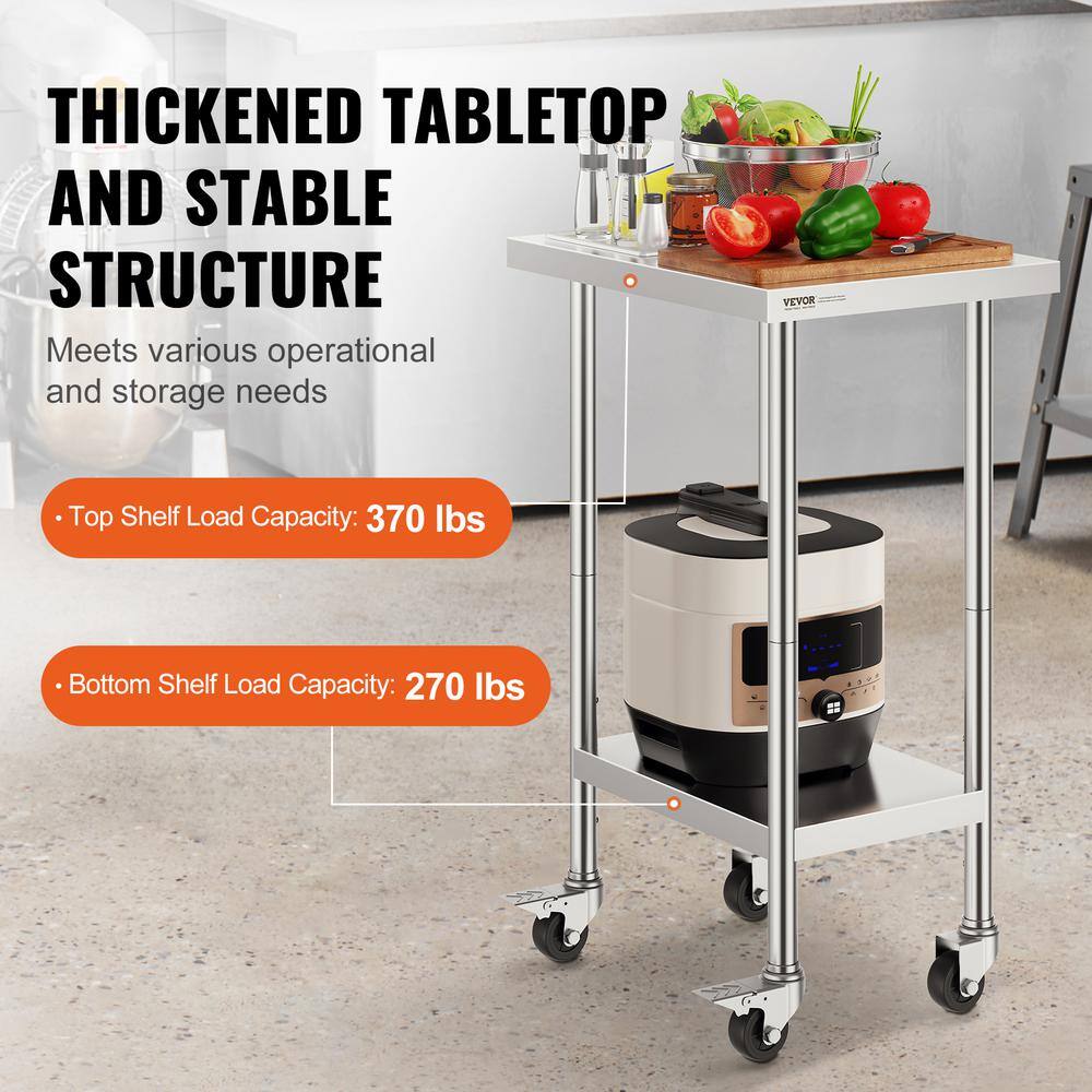 Silver Stainless Steel Adjustable Height Kitchen Cart