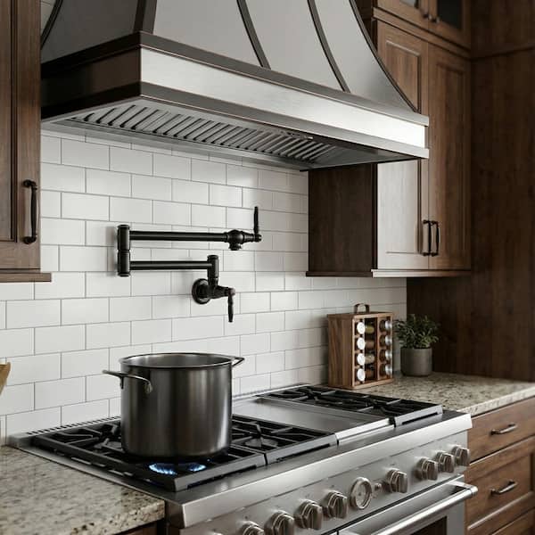 Wall Mounted Double-Handle Kitchen Pot Filler Faucet with Double Joint Swing Arms in Oil Rubbed Bronze