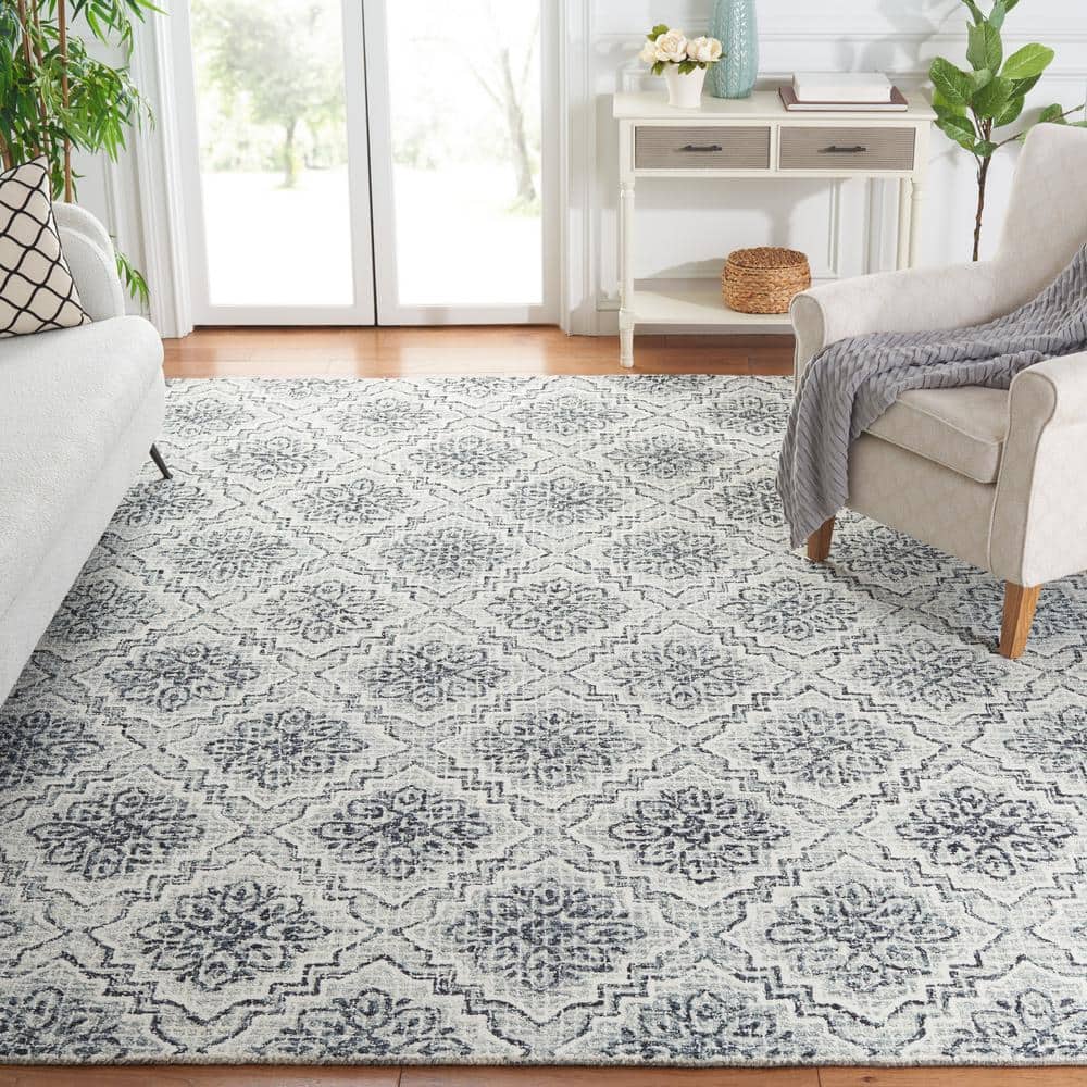 Handmade Dark Blue and Gray Wool 8' x 10' Abstract Area Rug