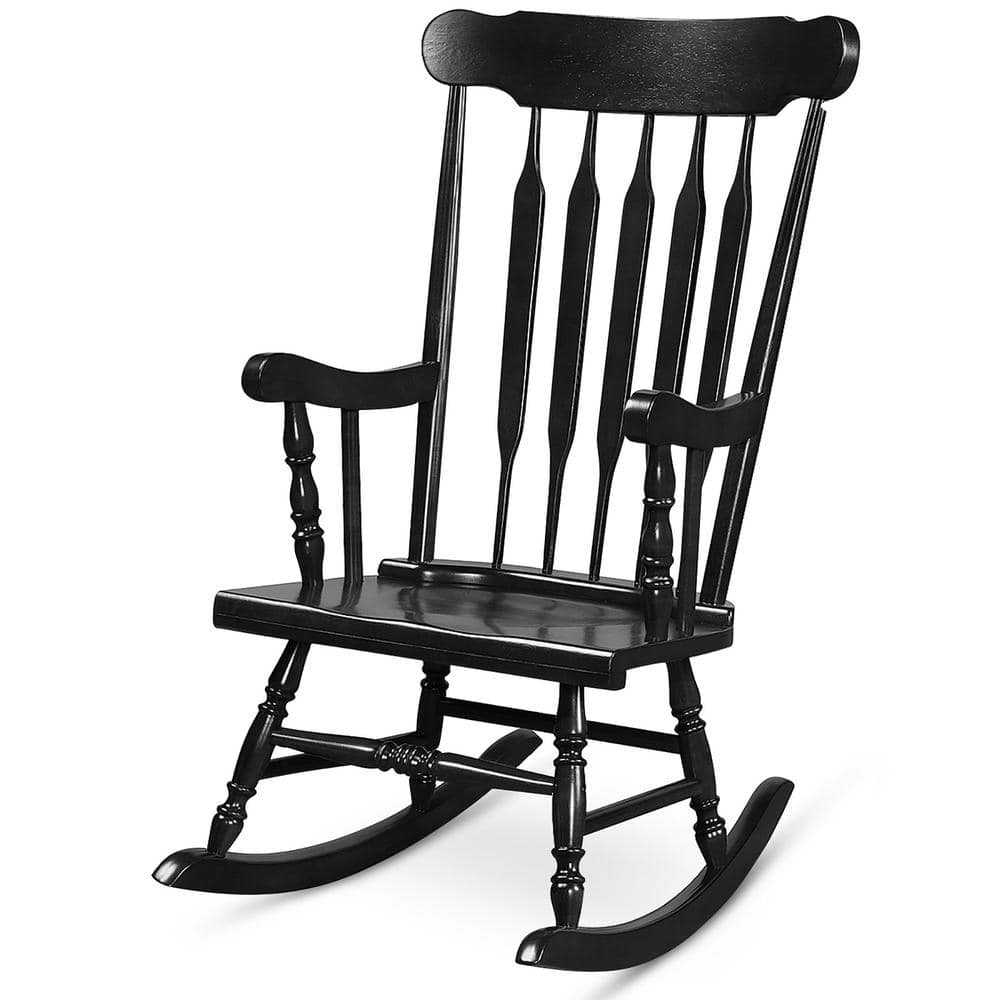 Gymax Wood Outdoor Rocking Chair Single Rocker Indoor Garden Patio Yard Black GYM11030 The